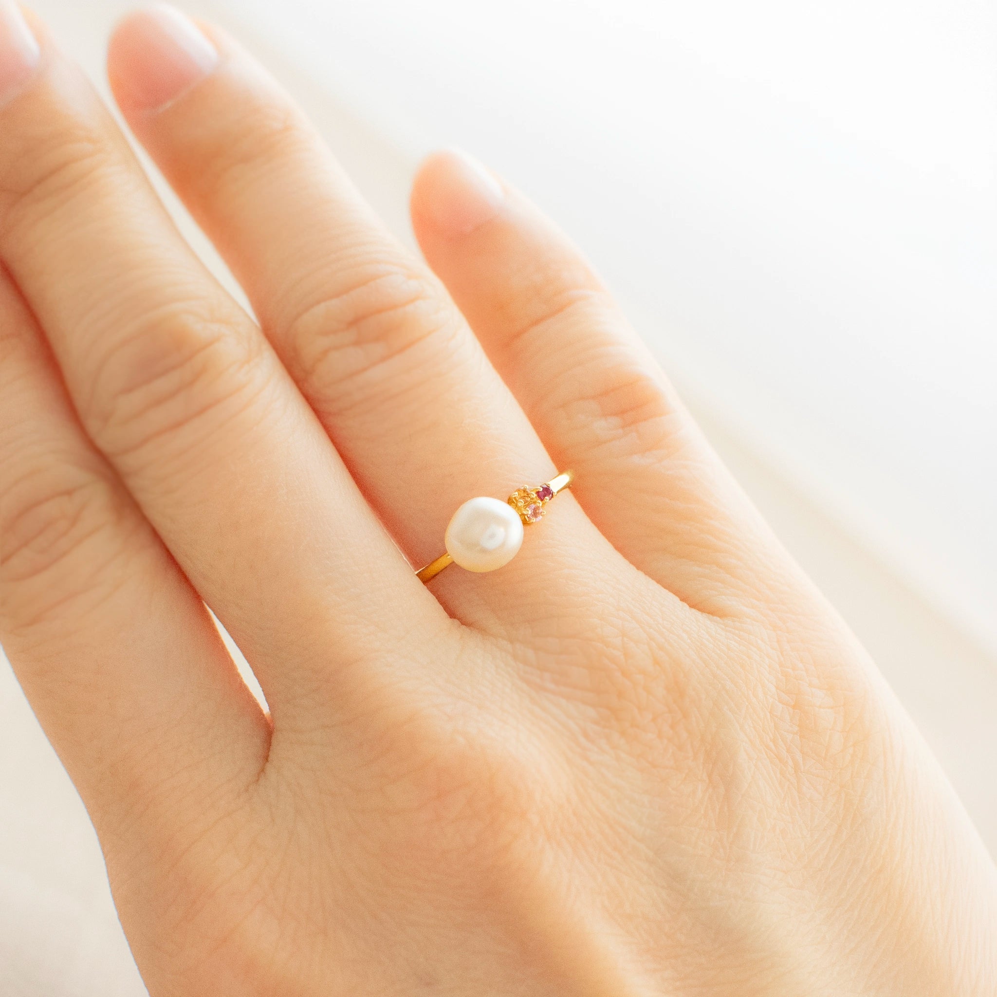 018.【Tourmaline Pearl】トルマリン パールリング バロックパール リング | ルビー・スペサタイトガーネット・ピンク